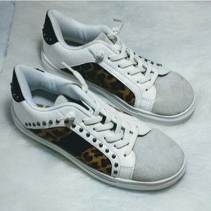 Jolimall Leopard Print Studded Low Top Sneakers Womens US 6 Casual Fashion Shoes